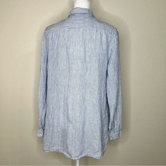 J. Jill Love Linen Essential Shirt Blue & White Mixed Striped Button Up Shirt - Picture 5 of 10